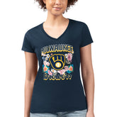 Milwaukee Brewers G-III 4Her by Carl Banks Women's Super-Slim Fit Lightweight Flowers Graphic V-Neck T-Shirt for sale