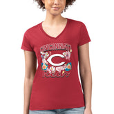 Cincinnati Reds G-III 4Her by Carl Banks Women's Super-Slim Fit Lightweight Flowers Graphic V-Neck T-Shirt Outlet