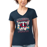 Minnesota Twins G-III 4Her by Carl Banks Women's Super-Slim Fit Lightweight Flowers Graphic V-Neck T-Shirt for sale