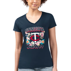 Minnesota Twins G-III 4Her by Carl Banks Women's Super-Slim Fit Lightweight Flowers Graphic V-Neck T-Shirt for sale