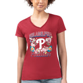 Philadelphia Phillies G-III 4Her by Carl Banks Women's Super-Slim Fit Lightweight Flowers Graphic V-Neck T-Shirt Outlet