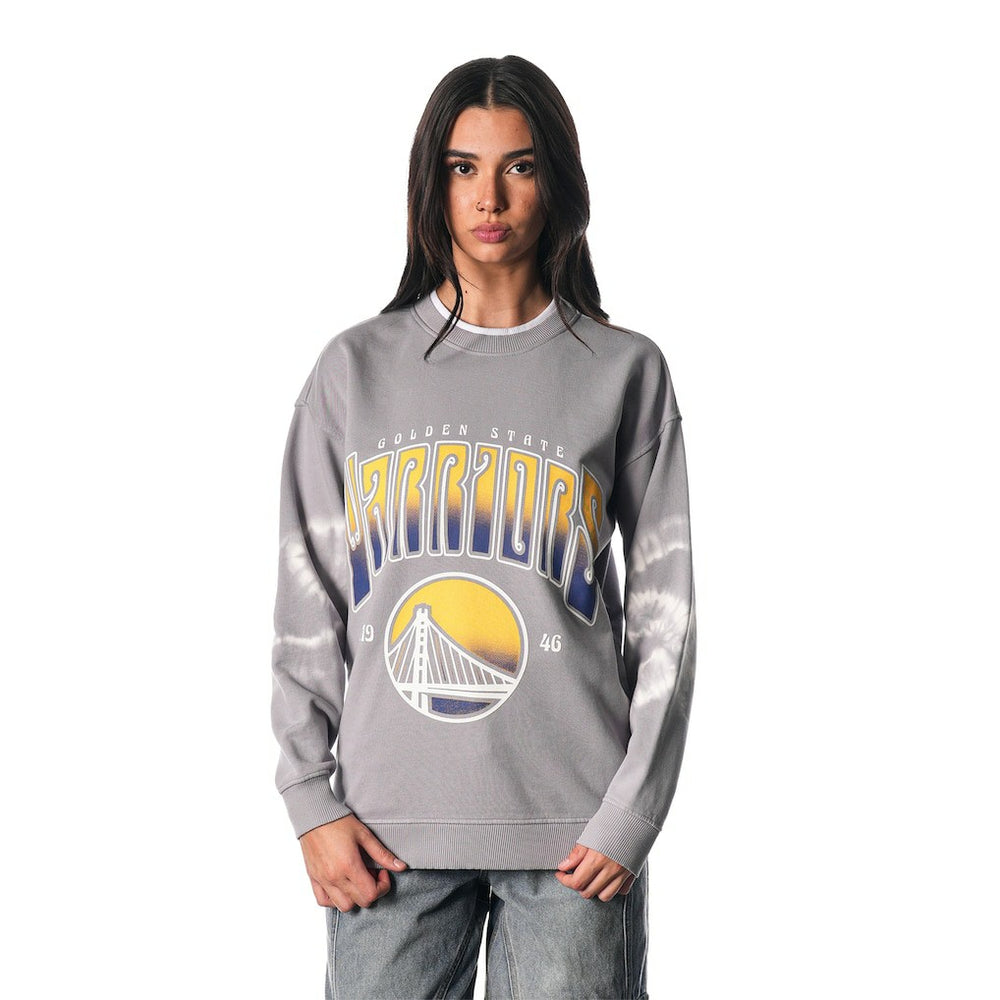 Golden State Warriors The Wild Collective Women's Bleached Tie-Dye Pullover Sweatshirt Heather Gray