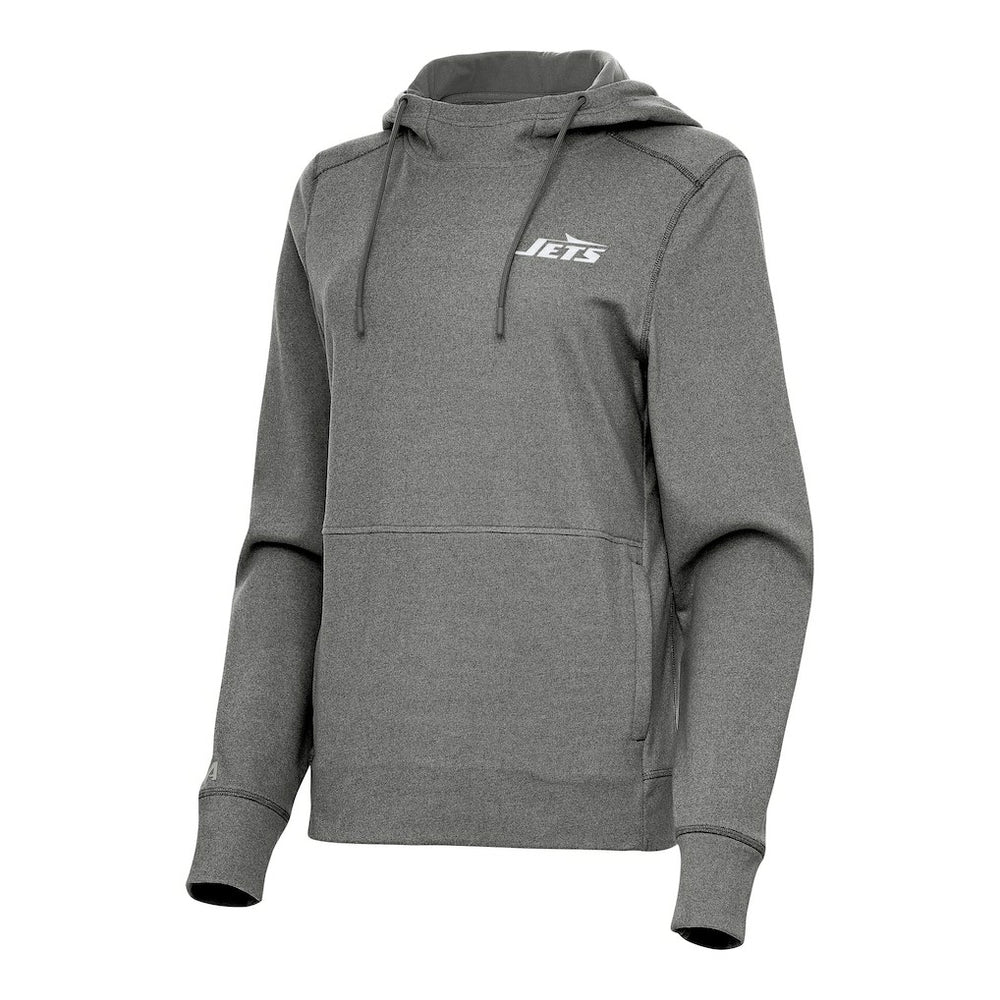 New York Jets Antigua Women's Justice Pullover Hoodie - Heather Black - NFL