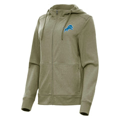 Detroit Lions Antigua Women's Seeker Full-Zip Hoodie Jacket - Heather Olive - NFL