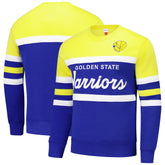 Mitchell & Ness Golden State Warriors Hardwood Classics Vintage Logo Head Coach Pullover Sweatshirt Royal/Gold