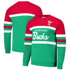 Mitchell & Ness Milwaukee Bucks Hardwood Classics Vintage Logo Head Coach Pullover Sweatshirt Green/Red