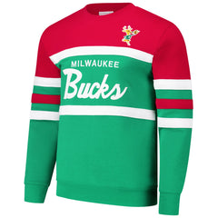 Mitchell & Ness Milwaukee Bucks Hardwood Classics Vintage Logo Head Coach Pullover Sweatshirt Green/Red