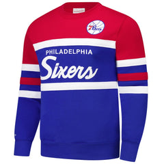 Mitchell & Ness Philadelphia 76ers Hardwood Classics Vintage Logo Head Coach Pullover Sweatshirt Royal/Red