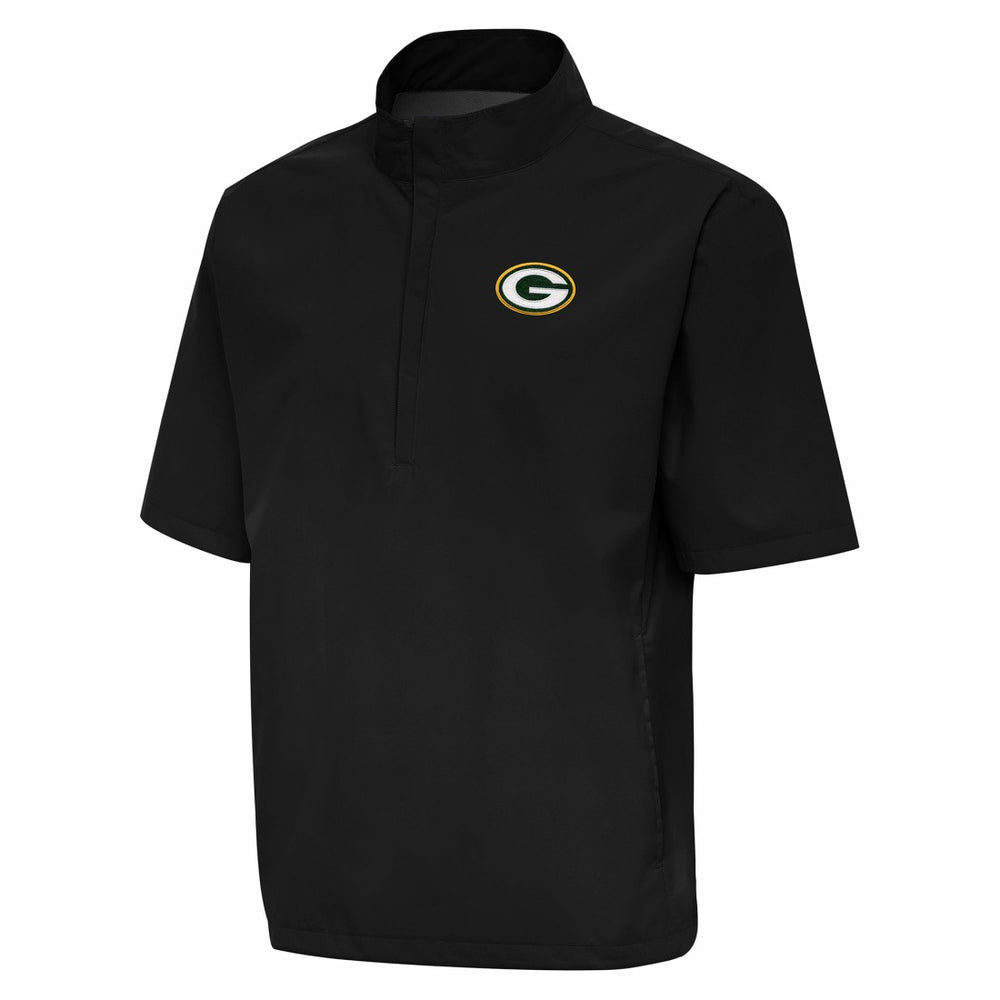 Green Bay Packers Antigua Brisk Short Sleeve Quarter-Zip Windshirt - Black - NFL