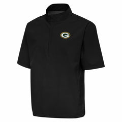 Green Bay Packers Antigua Brisk Short Sleeve Quarter-Zip Windshirt - Black - NFL