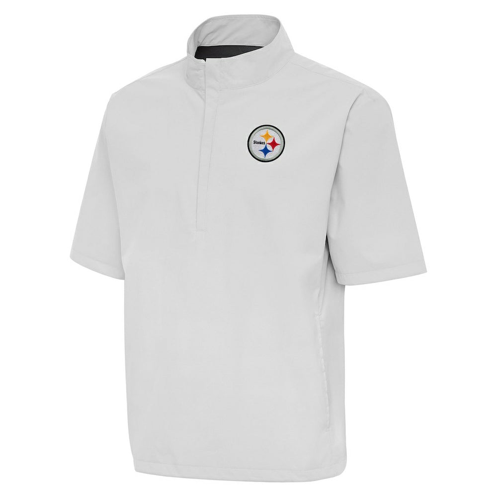 Pittsburgh Steelers Antigua Brisk Short Sleeve Quarter-Zip Windshirt - Heather Gray - NFL