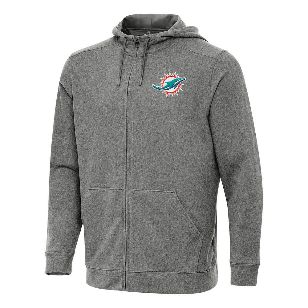 Miami Dolphins Antigua Effortless Full-Zip Hoodie - Heather Black - NFL