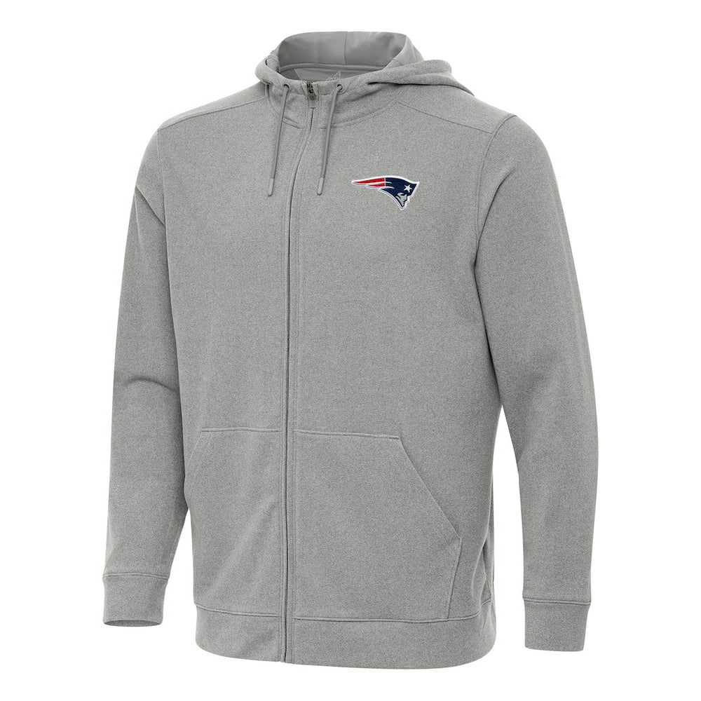 New England Patriots Antigua Effortless Full-Zip Hoodie - Heather Gray - NFL
