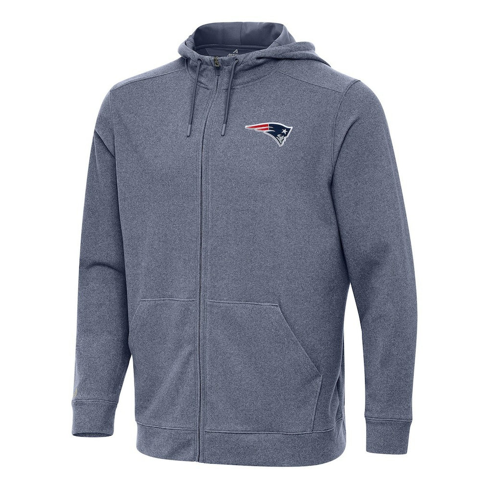 New England Patriots Antigua Effortless Full-Zip Hoodie - Heather Navy - NFL
