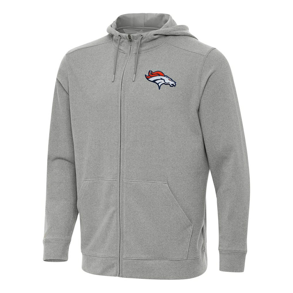 Denver Broncos Antigua Effortless Full-Zip Hoodie - Heather Gray - NFL
