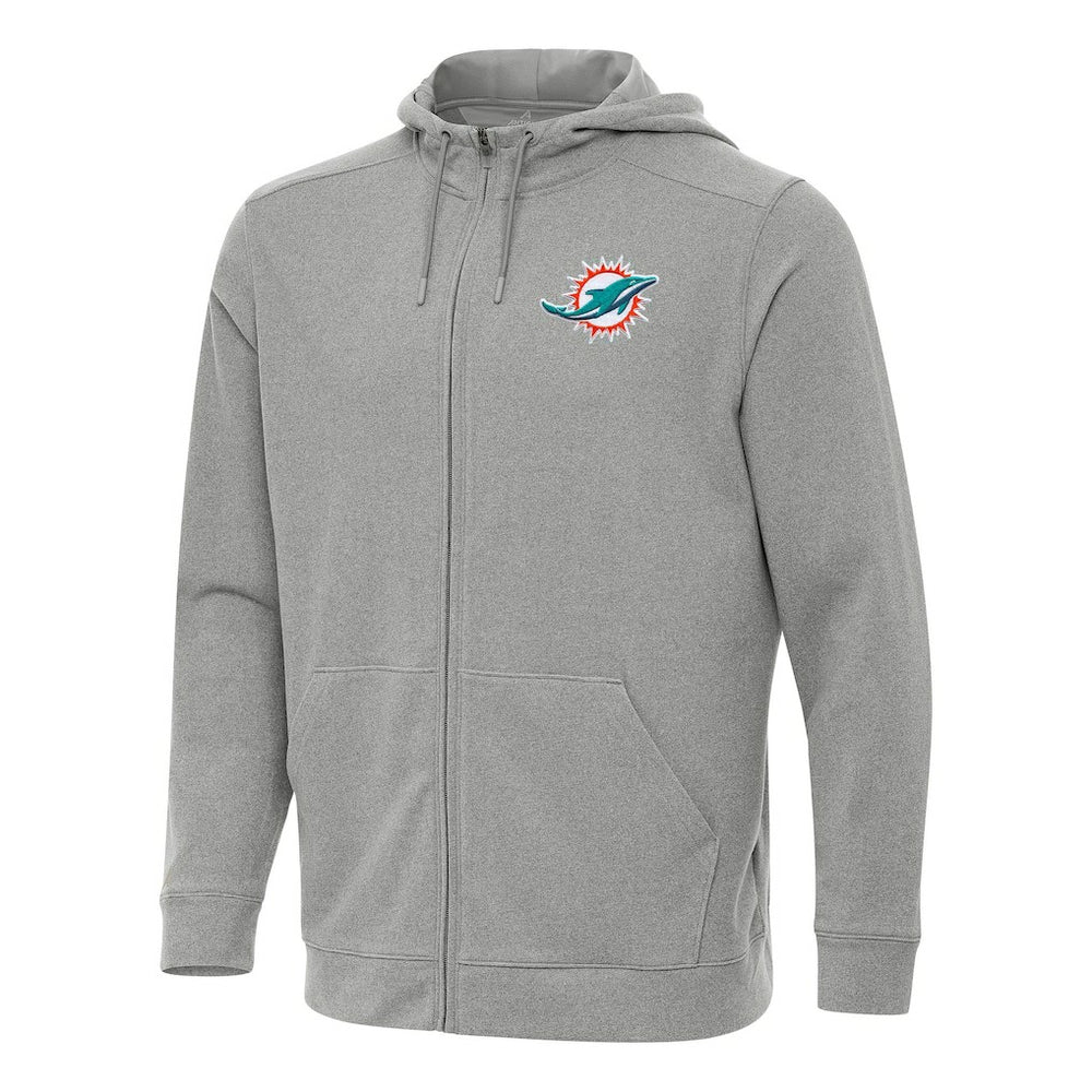 Miami Dolphins Antigua Effortless Full-Zip Hoodie - Heather Gray - NFL