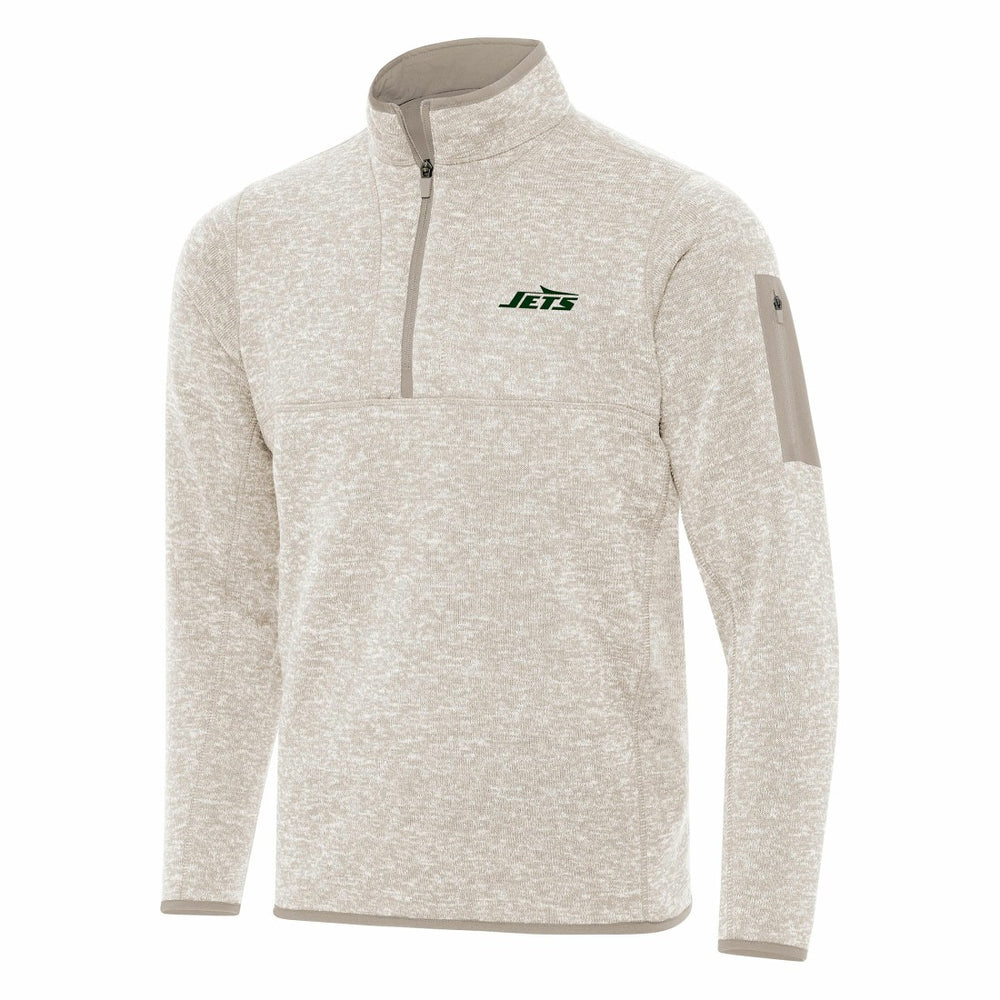 New York Jets Antigua Fortune Quarter-Zip Pullover Jacket - Oatmeal - NFL