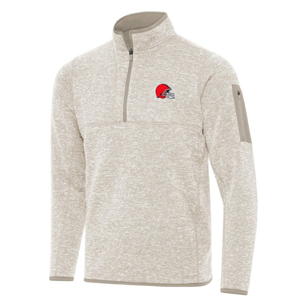 Cleveland Browns Antigua Fortune Quarter-Zip Pullover Jacket - Oatmeal - NFL