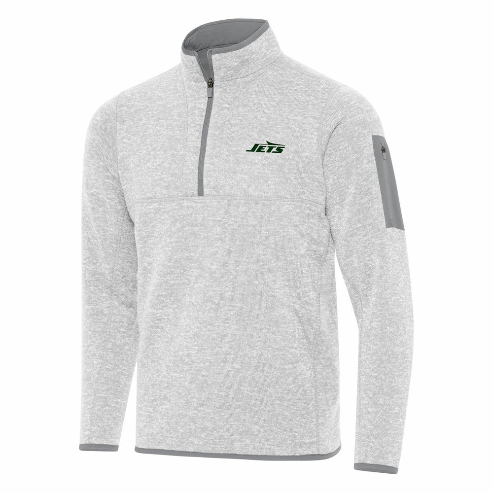 New York Jets Antigua Fortune Quarter-Zip Pullover Jacket - Heather Gray - NFL