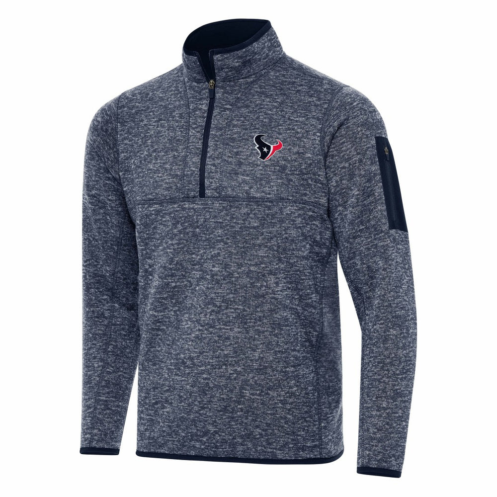 Houston Texans Antigua Fortune Quarter-Zip Pullover Jacket - Heather Navy - NFL