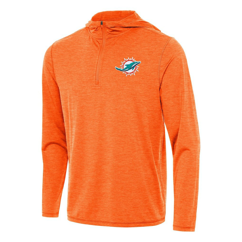 Miami Dolphins Antigua Tidy Quarter-Zip Pullover Hoodie - Heather Orange - NFL