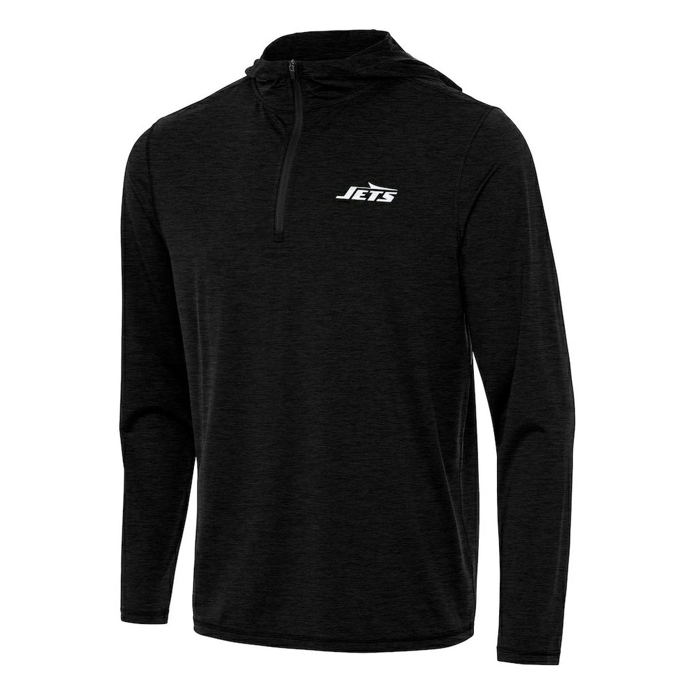 New York Jets Antigua Tidy Quarter-Zip Pullover Hoodie - Heather Black - NFL