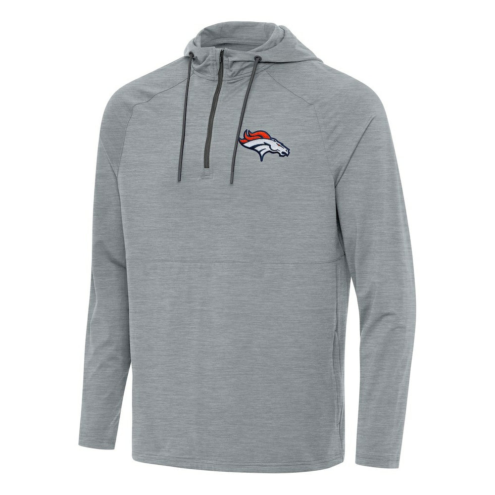 Denver Broncos Antigua Spikes Quarter-Zip Pullover Hoodie - Heather Gray - NFL