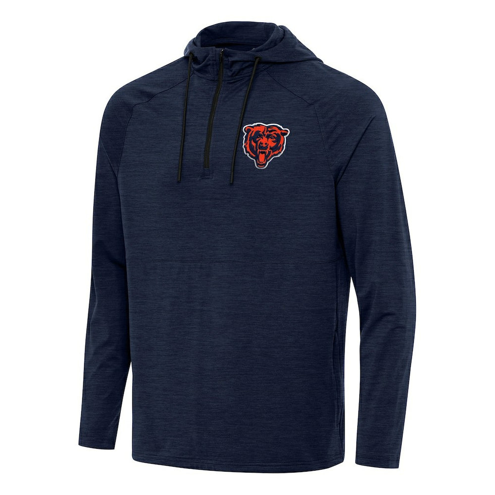 Chicago Bears Antigua Spikes Quarter-Zip Pullover Hoodie - Heather Navy - NFL