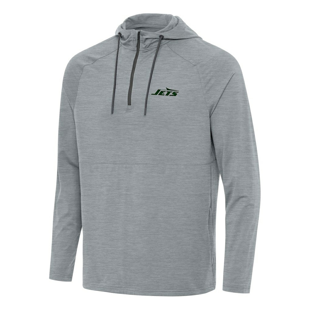 New York Jets Antigua Spikes Quarter-Zip Pullover Hoodie - Heather Gray - NFL