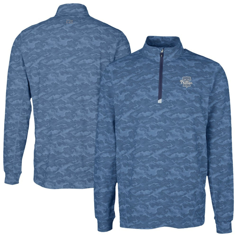 Philadelphia Phillies Cutter & Buck Traverse Eco Camo Tri-Blend DryTec Quarter-Zip Top for sale