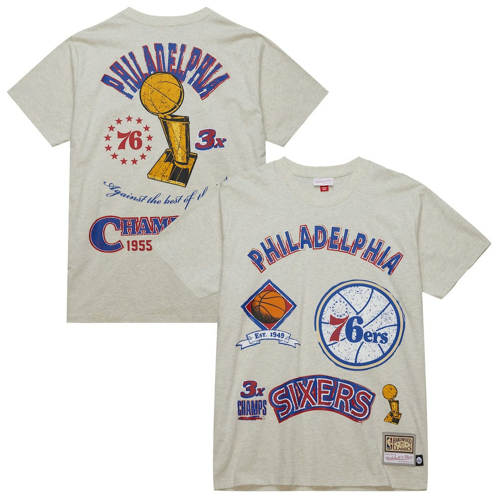 Mitchell & Ness Philadelphia 76ers Hardwood Classics Legacy Defined Retro Championship T-Shirt Oatmeal
