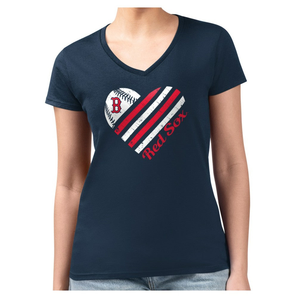 Boston Red Sox G-III 4Her by Carl Banks Women's Super-Slim Fit Lightweight Heart V-Neck T-Shirt Near Me