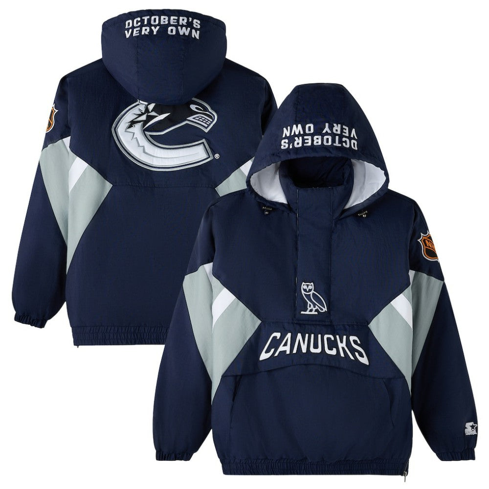 Vancouver Canucks OVO x Starter Half-Zip Hooded Jacket - Blue | NHL Lifestyle