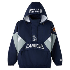 Vancouver Canucks OVO x Starter Half-Zip Hooded Jacket - Blue | NHL Lifestyle