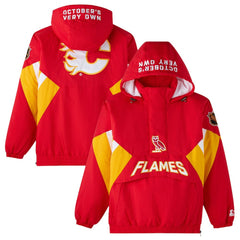 Calgary Flames OVO x Starter Half-Zip Hooded Jacket - Red | NHL Clearance