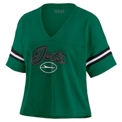 New York Jets WEAR by Erin Andrews Women's Plus Size Color Block Boxy T-Shirt - Green/White - NFL