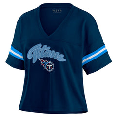 Tennessee Titans WEAR by Erin Andrews Women's Plus Size Color Block Boxy T-Shirt - Navy/White - NFL