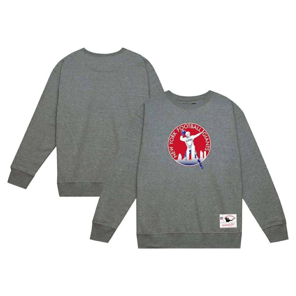 New York Giants Basic Fleece Pullover Sweatshirt - Heather Gray - Mitchell & Ness