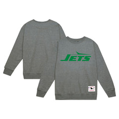 New York Jets Basic Fleece Pullover Sweatshirt - Heather Gray - Mitchell & Ness