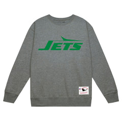New York Jets Basic Fleece Pullover Sweatshirt - Heather Gray - Mitchell & Ness