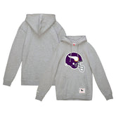 Minnesota Vikings Helmet Logo Vintage Pullover Hoodie - Heather Gray - Mitchell & Ness