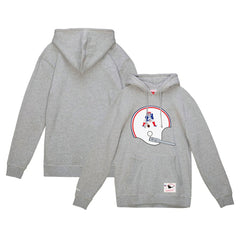New England Patriots Helmet Logo Vintage Pullover Hoodie - Heather Gray - Mitchell & Ness