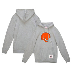 Cleveland Browns Helmet Logo Vintage Pullover Hoodie - Heather Gray - Mitchell & Ness