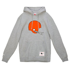 Cleveland Browns Helmet Logo Vintage Pullover Hoodie - Heather Gray - Mitchell & Ness