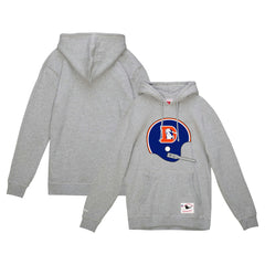 Denver Broncos Helmet Logo Vintage Pullover Hoodie - Heather Gray - Mitchell & Ness
