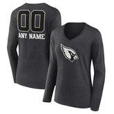 Arizona Cardinals Women's Personalized Name & Number Monochrome V-neck T-Shirt - Charcoal - NFL