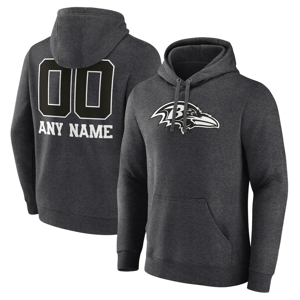 Baltimore Ravens Personalized Name & Number Monochrome Pullover Hoodie - Charcoal - NFL