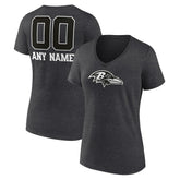 Baltimore Ravens Women's Personalized Name & Number Monochrome V-Neck Long Sleeve T-Shirt - Charcoal - NFL