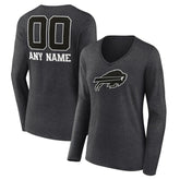 Buffalo Bills Women's Personalized Name & Number Monochrome V-neck T-Shirt - Charcoal - NFL