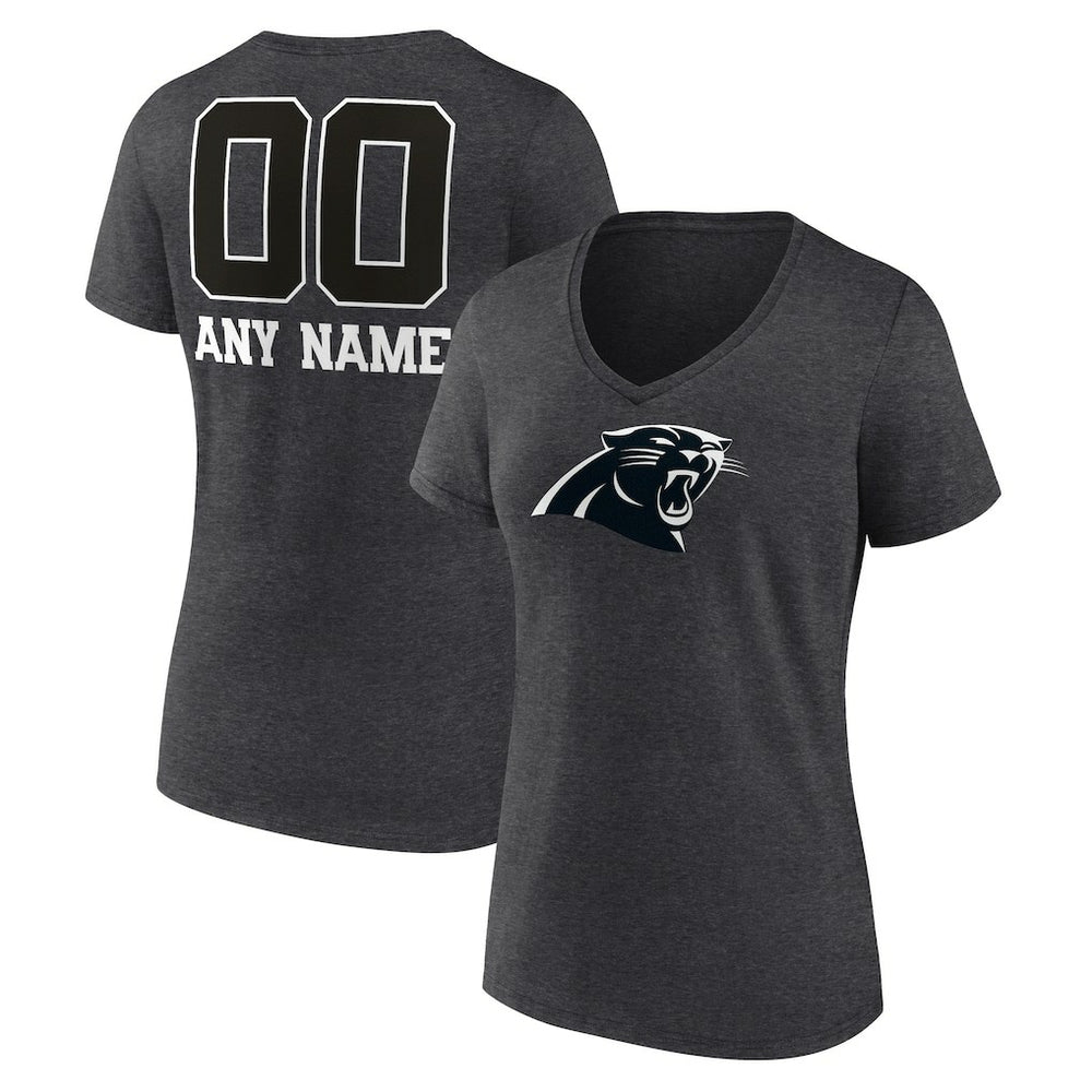 Carolina Panthers Women's Personalized Name & Number Monochrome V-Neck Long Sleeve T-Shirt - Charcoal - NFL